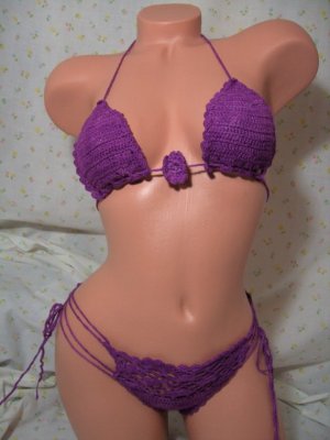 Purple Flower Power Decorative Thong Bikini (Small/Medium)