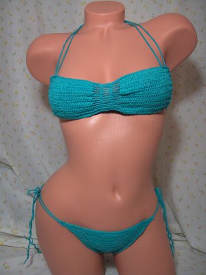 Turquoise Blue Bandeau Butterfly Bikini with Brazil Bottoms (Small/Medium)