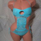 Turquoise Blue O-Ring Keyhole Bandeau Swimsuit (Small/Medium)