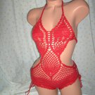 Red Crochet Pineapple One Piece Swimsuit (Small/Medium)