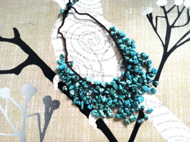 beach waxed wicker necklace made with torquise stones