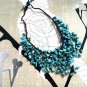 beach waxed wicker necklace made with torquise stones
