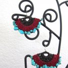 Stonishing beach wicker fan earings made with blue stones -red/brown
