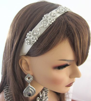 Limited time Sale for Crystal platinum bridal headband ivory- for tulle or birdcage veil