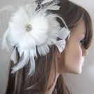 Crystal center feather fascinator for birdcage veil or tulle veil wedding in ivory or white
