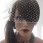 Birdcage Veil & Feather Fascinator with Pearl and Rhinestone