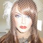 Birdcage veil & feather fascinator with pearl and rhinestone centerpiece (ivory or white) detachable