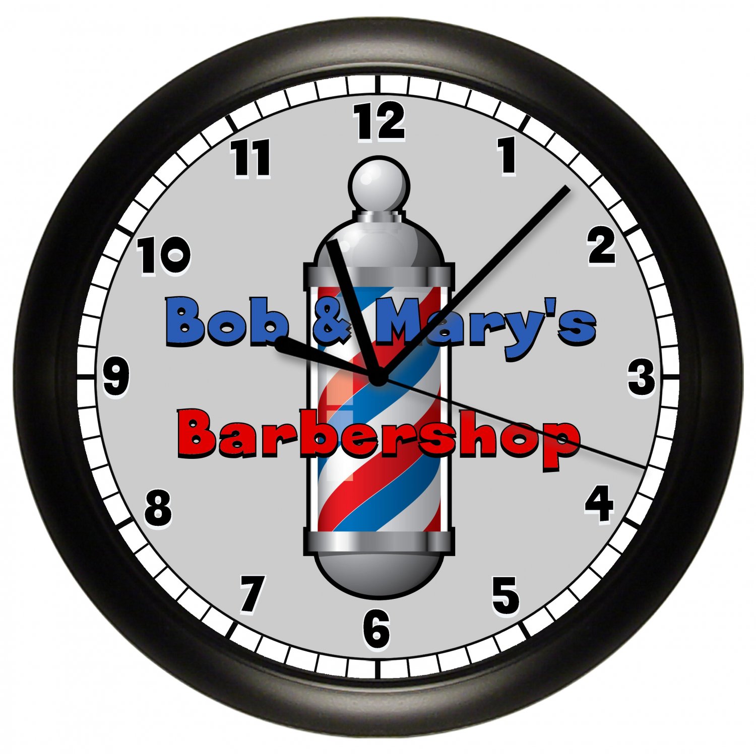 PERSONALIZED BARBER SHOP WALL CLOCK BARBER POLE