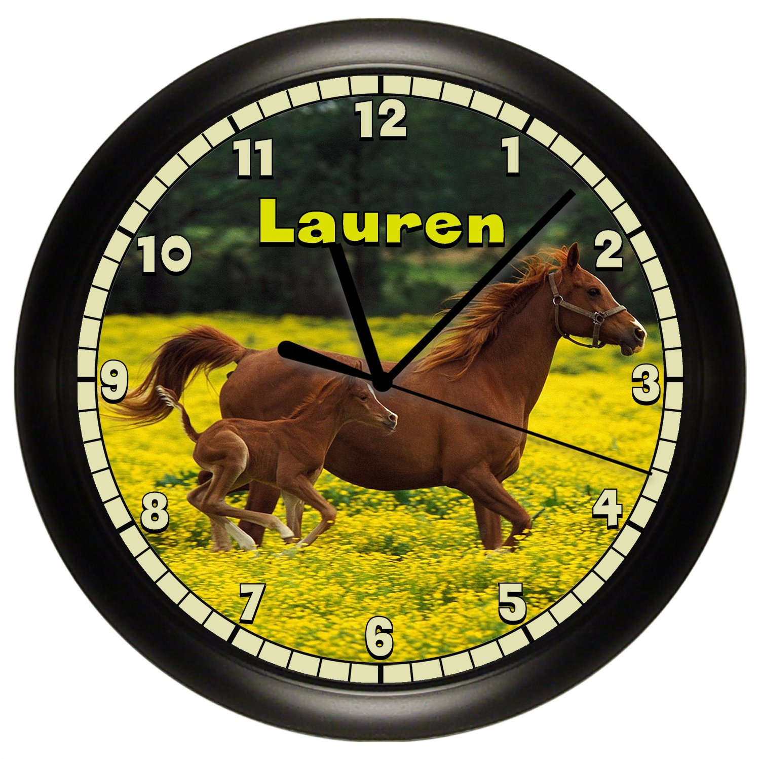 PERSONALIZED HORSES WALL CLOCK HORSE PONY EQUESTRIAN