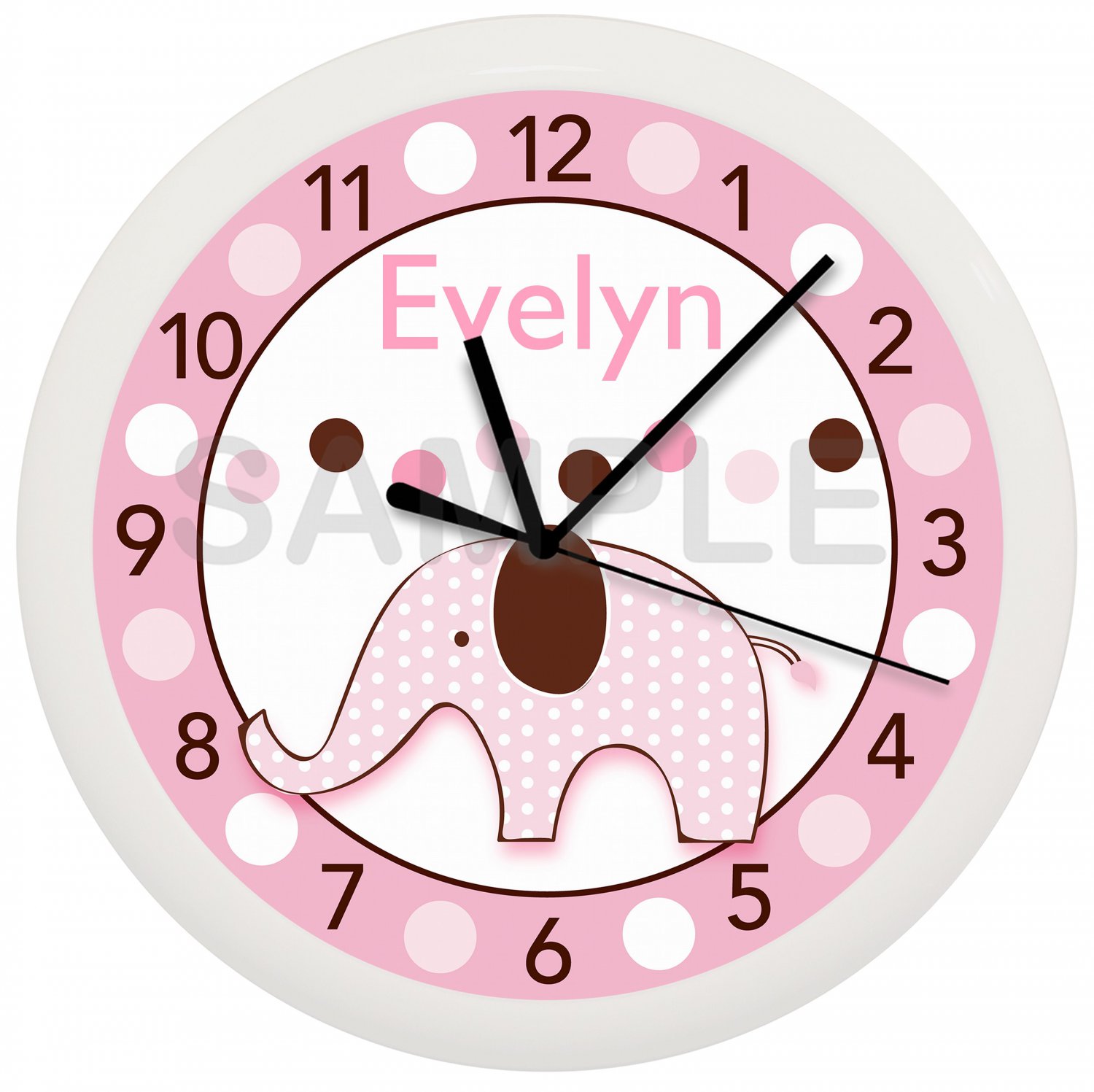 Personalized Pink Elephant Nursery Wall Clock