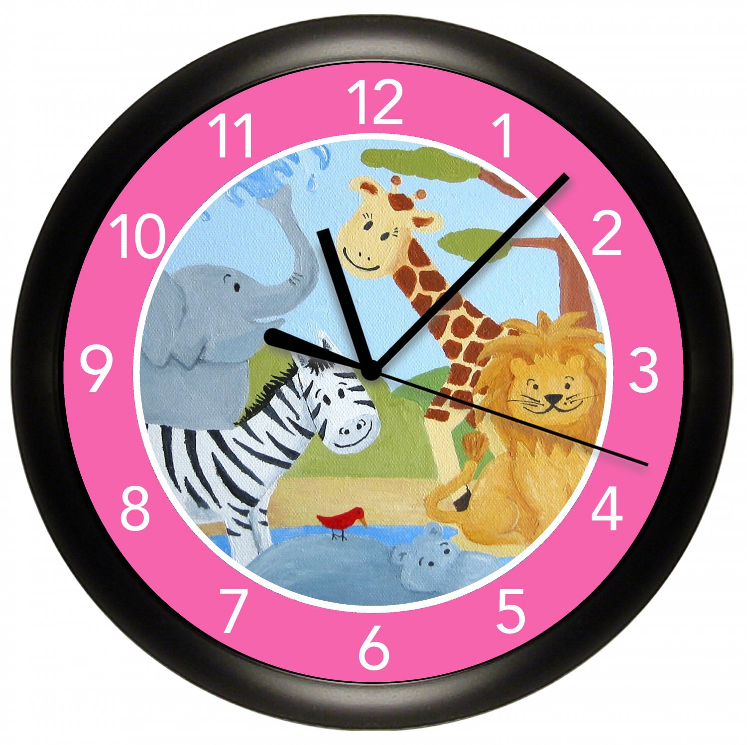 Safari Animal Nursery Wall Clock Children's Bedroom Art Decor