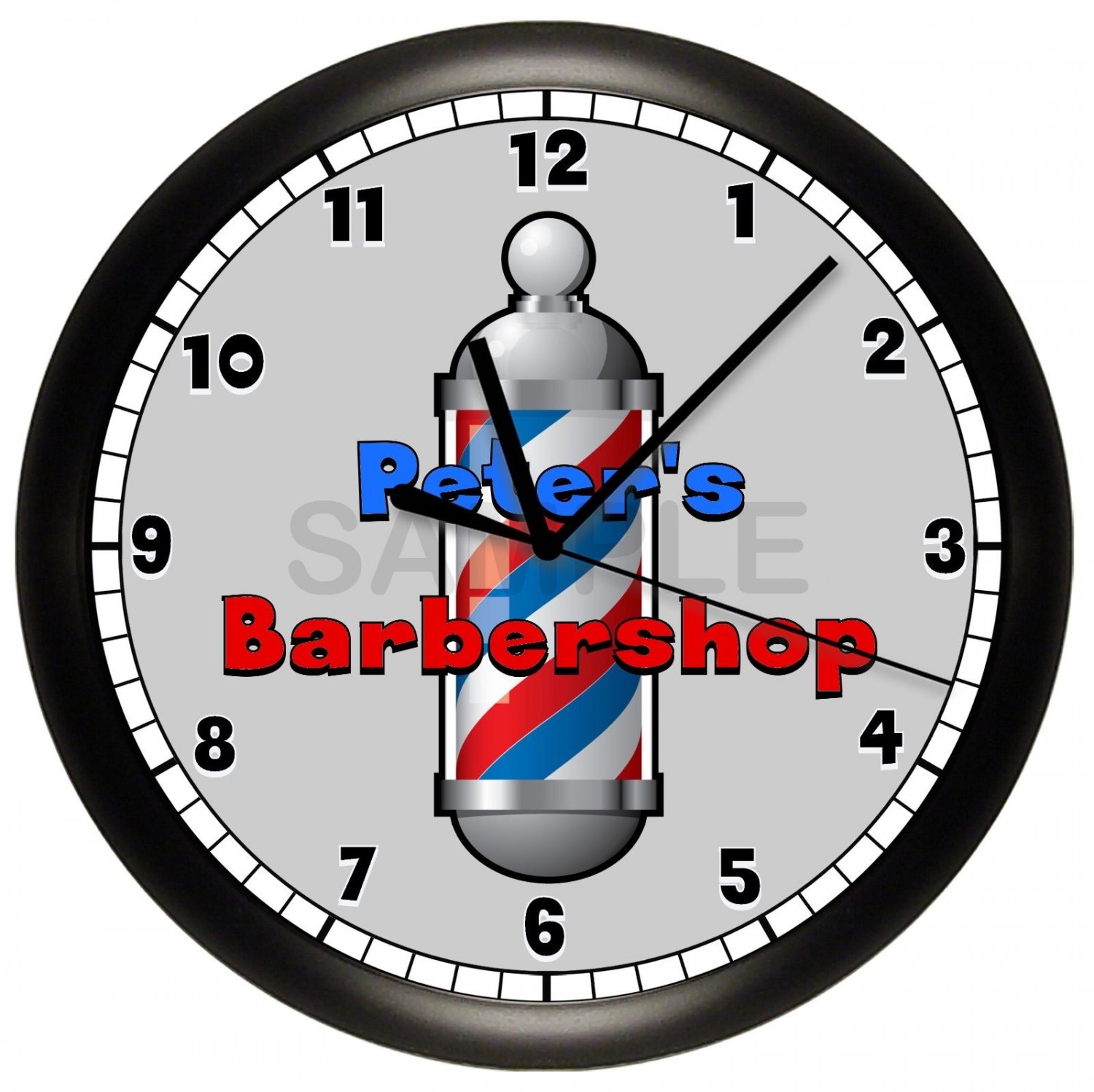 BARBER SHOP WALL CLOCK HAIR PERSONALIZED CUT SCISSORS STYLE POLE