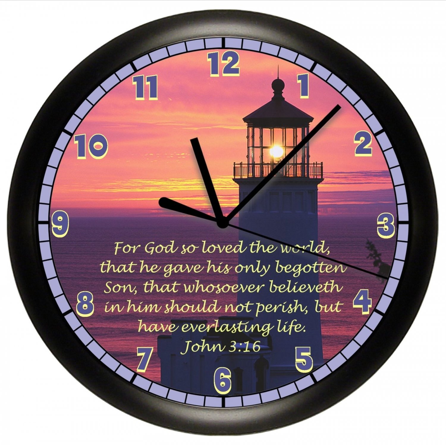 LIGHTHOUSE WALL CLOCK SCRIPTURE JOHN 316 VERSE PERSONALIZED GIFT CHOOSE VERSE