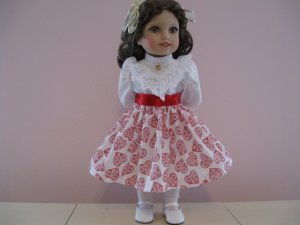 AMERICAN GIRL 18" DOLL CLOTHES RED & WHITE VALENTINE PRINT SKIRT JULIE, IVY LIFE OF FAITH