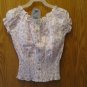 FADED GLORY GIRL'S SIZE 7 / 8 PEASANT TOP White background w/ pink roses  & green leaves print NWT