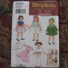 SIMPLICITY 3929 AMERICAN GIRL 18" DOLL CLOTHES PATTERN  ARCHIVE 1950'S  NEW