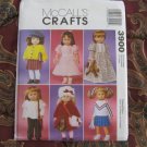 McCALL'S 3900 AMERICAN GIRL 18"DOLL CLOTHES PATTERN NEW DRESS, COAT, HIPPIES 70'S TOP, CHEERLEADER