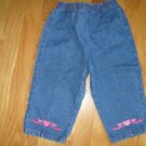 GIRL'S SIZE 24 mo. MEDIUM BLUE DENIM JEANS DARK PINK STITCHING AND EMBROIDERY