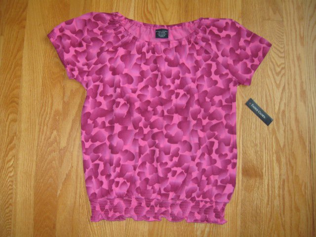FADED GLORY SIZE XL (14-16) PINK HEART PRINT PEASANT TOP NEW WITH TAG VALENTINE'S DAY