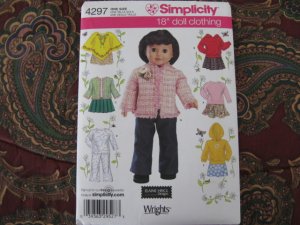 SIMPLICITY 4297 AMERICAN GIRL 18" DOLL CLOTHES PATTERN PONCHO, HOODED SWEATSHIRT NEW