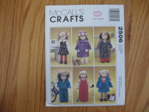 McCall's 2506 American Girl 18" Doll clothes pattern NEW JUMPER, COAT, BATHROBE, OVERALLS, DOG
