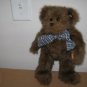 BEARINGTON COLLECTION BROWN FAUX FUR BEAR WITH BLUE & IVORY PLAID BOW TIE
