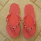 WOMEN'S OR JUNIORS SMALL 6-7 FLIP FLOPS CORAL PINK SANDALS W/ BEADS NEW