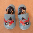 GEORGE BOY'S SIZE 2 T (3-6mo.) SHOES GENUINE LEATHER SOFT SOLE BLUE W/ AIRPLANE APPLIQUE NEW IN PKG.