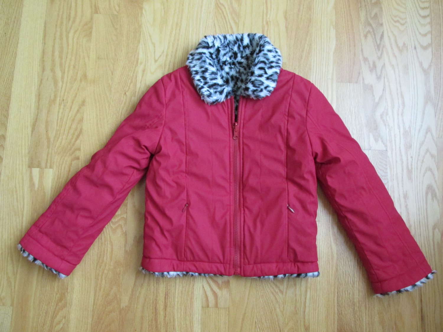 FADED GLORY GIRL'S SZ 4 / 5 COAT REVERSIBLE RED TO ANIMAL PRINT FLEECE ...