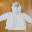 CHEROKEE BABY BOY'S GIRL'S SIZE 3 mo. SWEATER IVORY CABLE KNIT ZIP FRONT CARDIGAN WITH HOOD