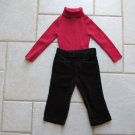GREEN DOG GIRL'S SIZE 18 mo. PANTS & SWEATER SET RED & BLACK CHRISTMAS HOLIDAY CHURCH 2 PIECE SET