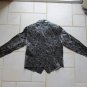 IMPRESSIONS WOMEN'S SIZE P M TOP CHARCOAL GRAY BLOUSE COLLARED SHIRT BLACK FLOCKED CHRISTMAS