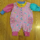FIRST MOMENTS GIRLS SZ 6/9 mo. 2 PC ROMPER SET KNIT PINK & PASTEL + LONG SLEEVE TOP VINTAGE COSTUME?