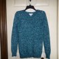 ST. JOHN'S BAY WOMEN'S SIZE P M SWEATER TEAL SAXONY BLUE MARBLED V NECK LONG RAGLAN SLEEVE NWT