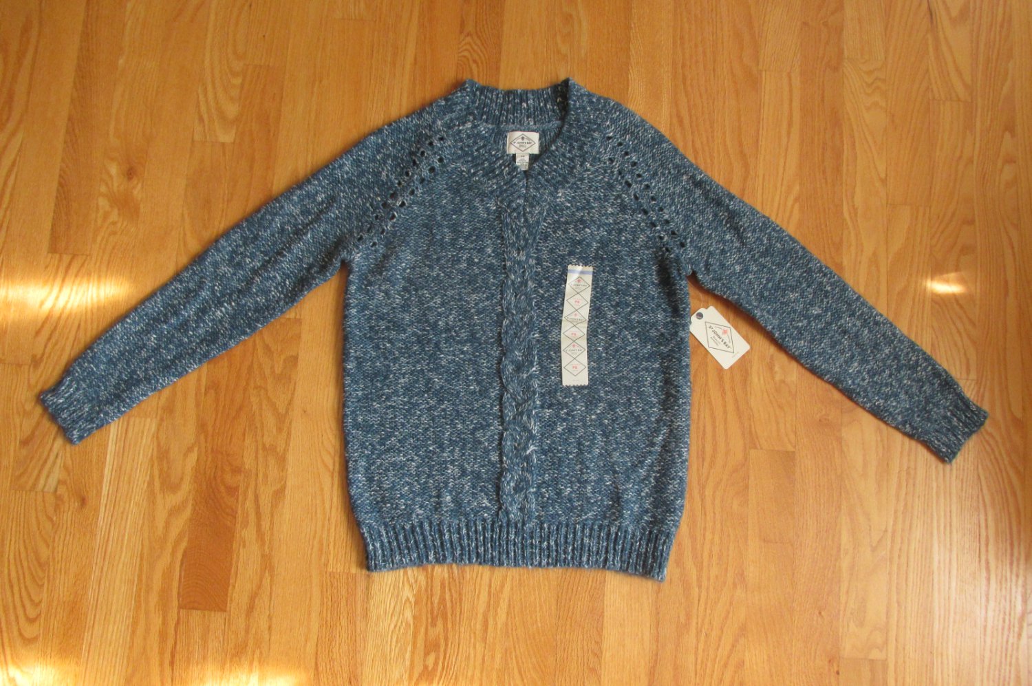 ST. JOHN'S BAY WOMEN'S SIZE P M SWEATER TEAL SAXONY BLUE MARBLED V NECK LONG RAGLAN SLEEVE NWT