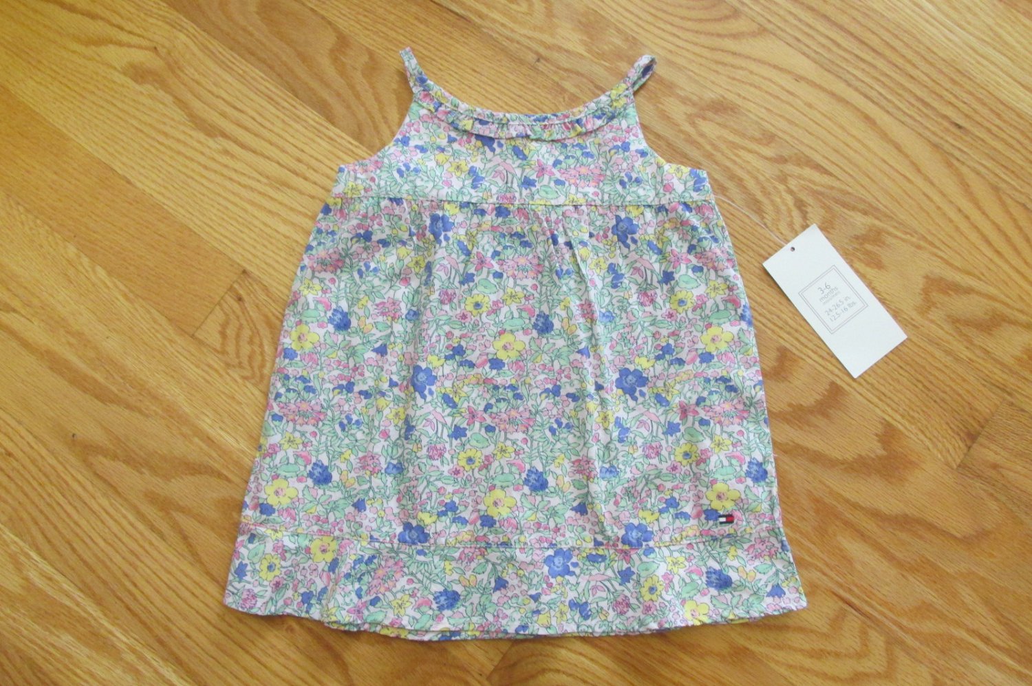 TOMMY HILFIGER GIRL'S SIZE 3-6 mo. DRESS BLUE  PASTEL FLORAL CHURCH SUN NWT