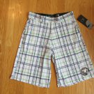 OP OCEAN PACIFIC MEN'S SIZE 28 - 30 SHORTS WHITE NAVY & GREEN PLAID STRETCH SWIM TRUNKS ZIP FLY NWT