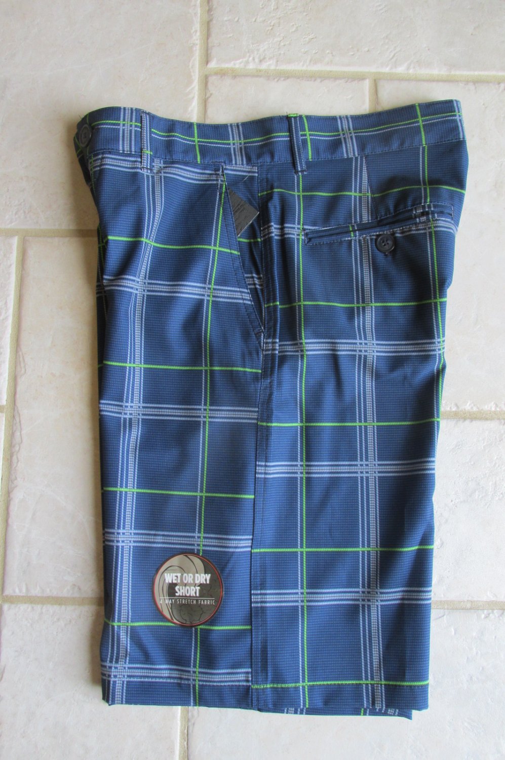 OP OCEAN PACIFIC MEN'S SIZE 28 30 SHORTS NAVY LIME & GRAY PLAID