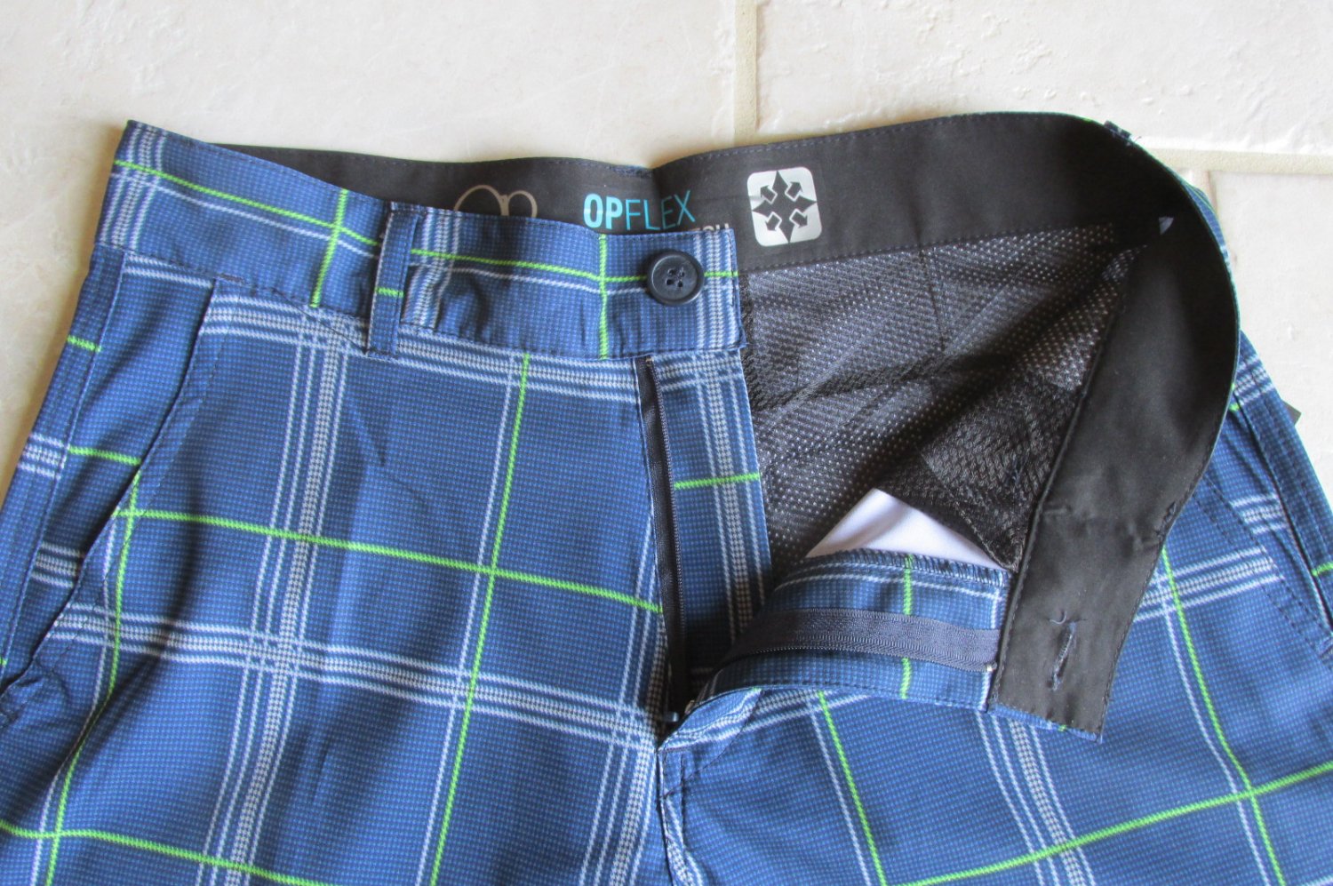 OP OCEAN PACIFIC MEN'S SIZE 28 30 SHORTS NAVY LIME & GRAY PLAID