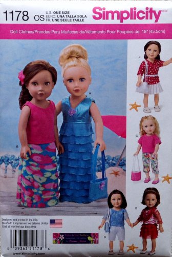 SIMPLICITY 1178 AMERICAN GIRL 18" DOLL CLOTHES PATTERN MODERN VACATION DRESS, TOP PANTS, SKIRT NEW