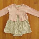 CARTER'S GIRL'S SIZE 12 mo. DRESS, ONESIE & JACKET BEIGE & PINK KNIT HEARTS EASTER CHURCH NWT