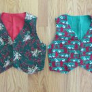 HANDMADE BOY'S GIRL'S VESTS SIZE 5 & 6 RED & GREEN CHRISTMAS PRINTS HOLIDAY REVERSIBLE SET OF 2