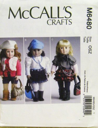 McCALL'S 6480 AMERICAN GIRL 18" DOLL CLOTHES PATTERN NEW MODERN SKIRT, LEGGINGS, BOLERO