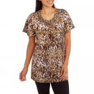WHITE STAG WOMEN'S SIZE S (4 - 6) TUNIC TOP BROWN ANIMAL MACRAME SCOOP NECK PULLOVER NWT