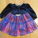 ROSE COTTAGE GIRL'S SIZE 2 T DRESS BLUE VELOUR RED PLAID W/ GOLD CHRISTMAS HOLIDAY