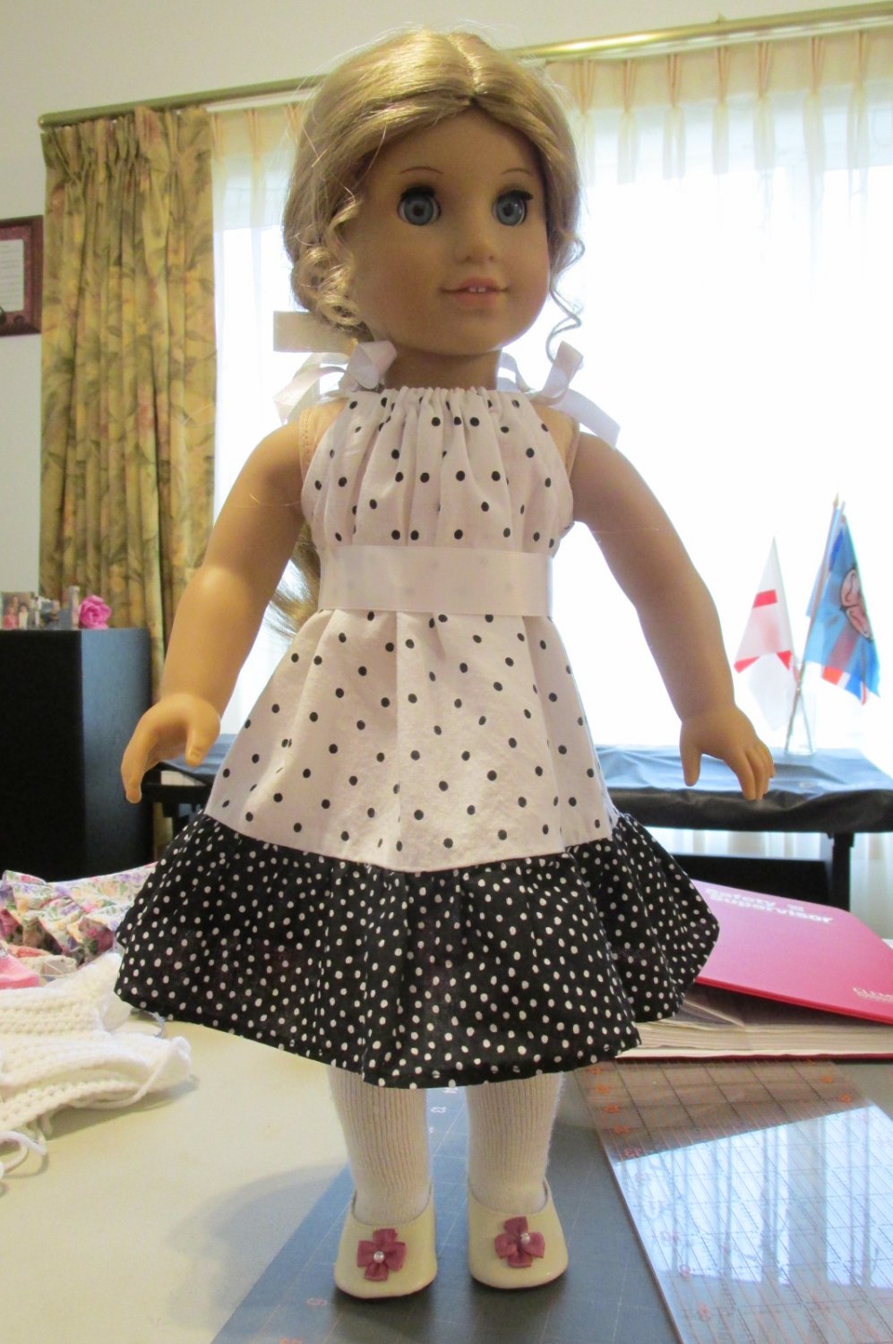 American Girl 18 Doll Clothes Black And White Dot Pillowcase Dress Mckenna Marisol Usa Made New 2501