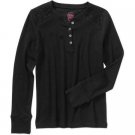 FADED GLORY GIRL'S SIZE M (7 - 8) TOP BLACK LONG SLEEVE HENLEY SHIRT NWT