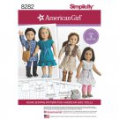 SIMPLICITY 8282 AMERICAN GIRL 18" DOLL CLOTHES PATTERN TUNIC, LEGGINGS, DRESS, VEST, BAGS NEW