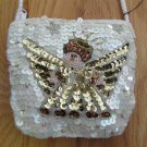 MARLO BAGS WOMEN'S GIRL'S SIZE SMALL ANGEL PURSE WHITE & GOLD SEQUINS AND BEADS HAND BAG
