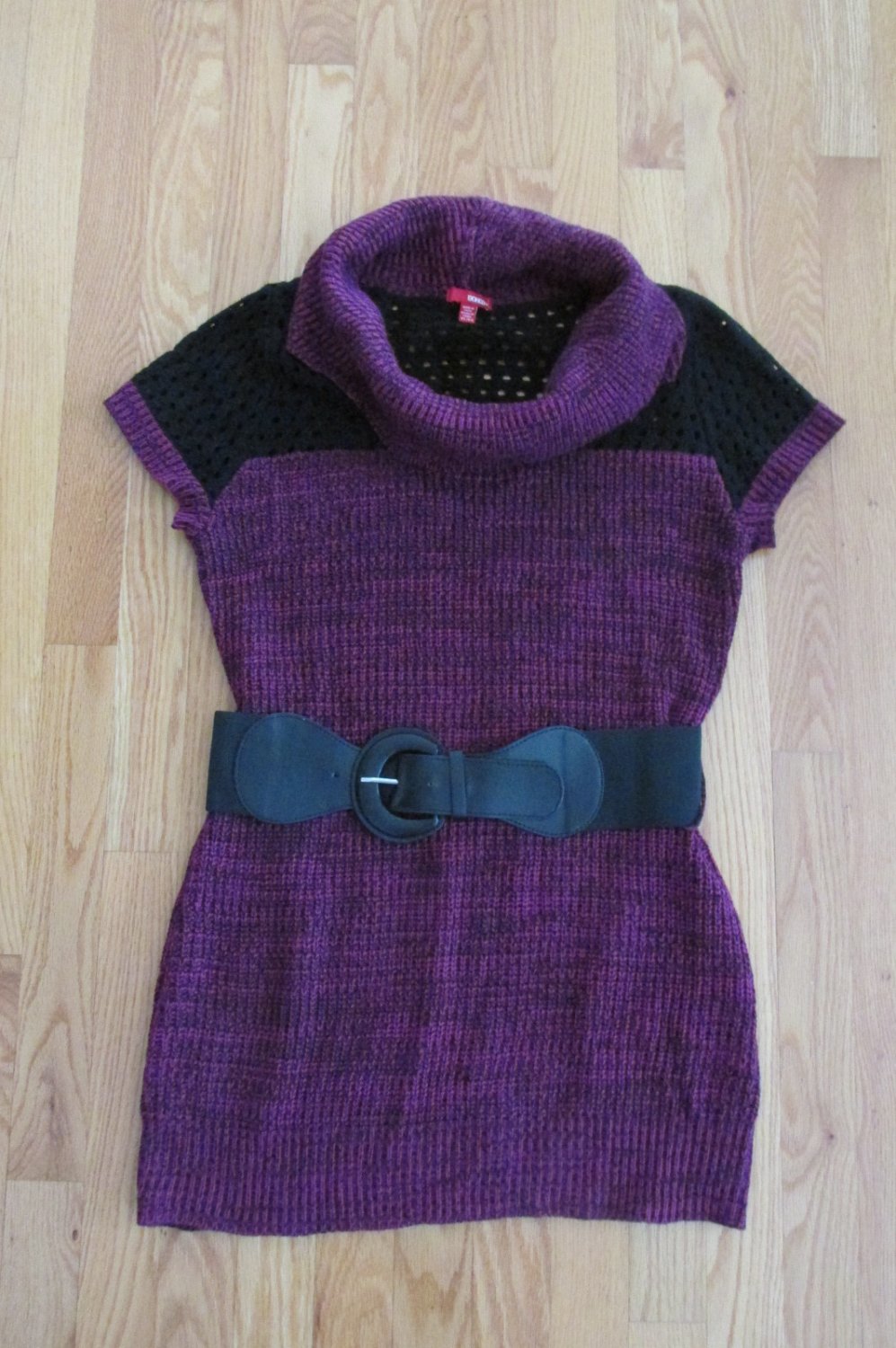 BONGO WOMEN'S JUNIOR'S SIZE XL DRESS FUCHSIA PINK & BLACK SWEATER TUNIC W/ BELT COWL NECK